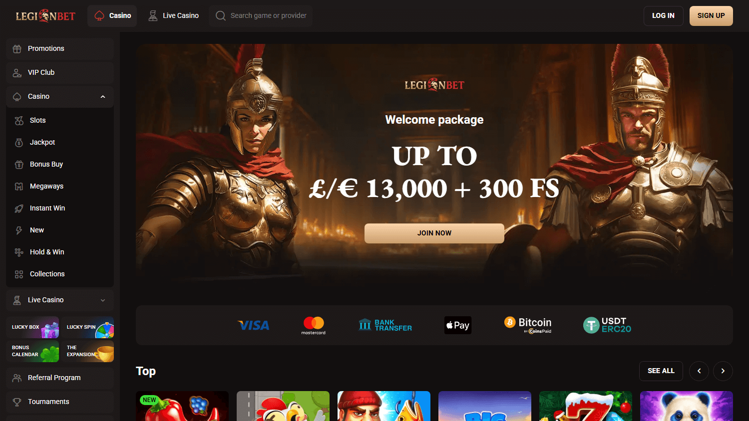 Legion Casino screenshot lobby